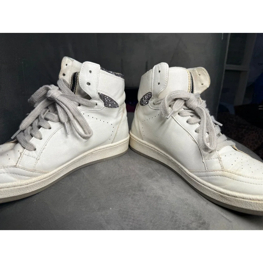 Shu Shop White High Top Sneakers Black Glitter Star Womens‎ Size 8